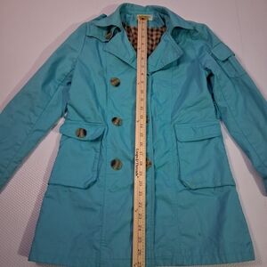 Stylish Turquoise Double-Breasted Trench Coat